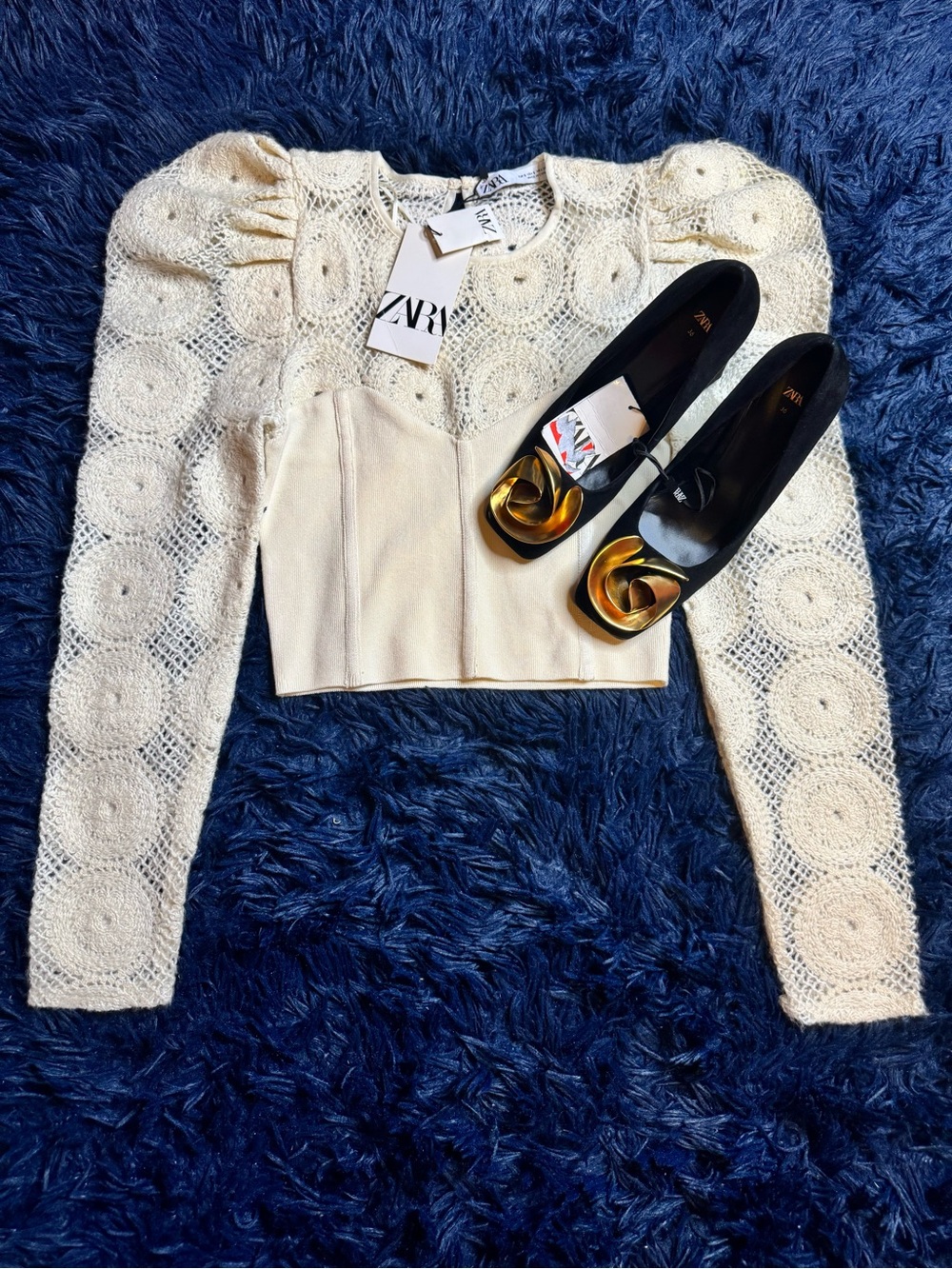 Zara Black Suede Gold Embellished Block Heels. EU36/US6